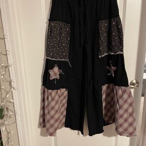 POL Black Patchwork Wide-Leg Pants